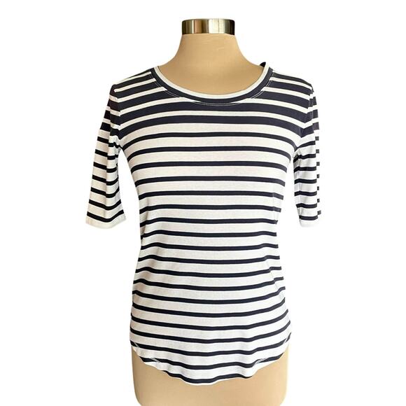 Banana Republic Navy White Stripe Tee Scoop Neck MED Nautical Coastal Summer - Picture 1 of 6